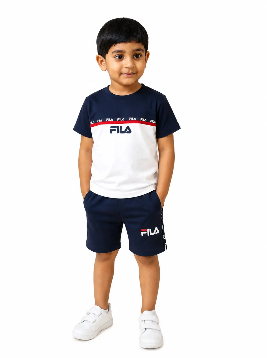 FILA Boys Navy Blue & White Two-Toned T-Shirt & Pants Set - Branded Original